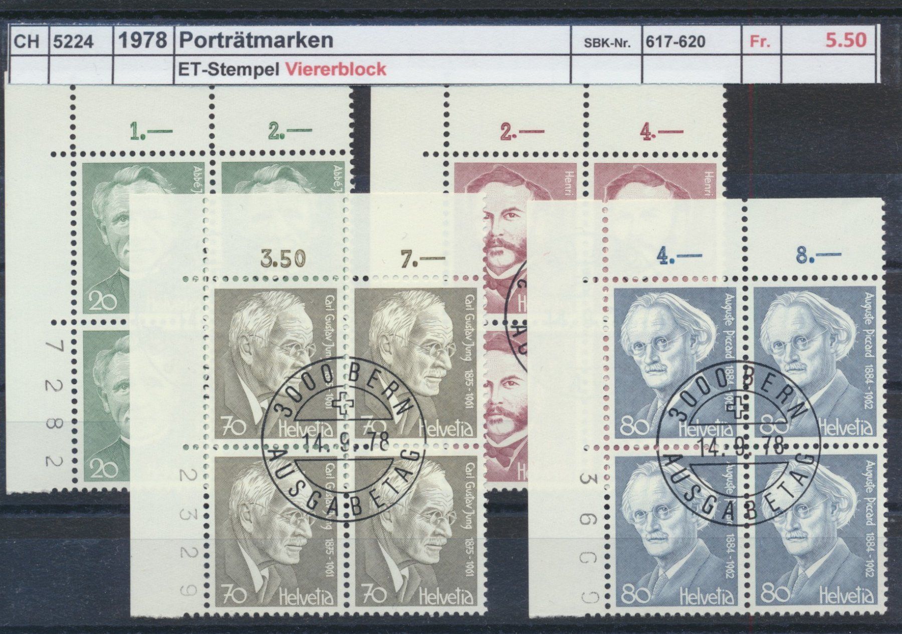 Alle Briefmarken: 1978 "Porträtsmarken V", Viererblock, ET - Stempel – Gebraucht aus Winterthur von Zupogeru