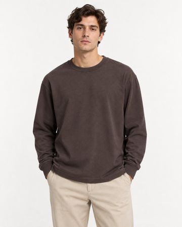 H&M Blank Staples Langarmshirt S Oversized Dunkelbraun neu