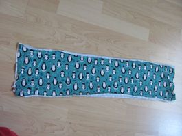 Stoffrest, Pinguine,  20x160cm, Türkis/Weiss,
