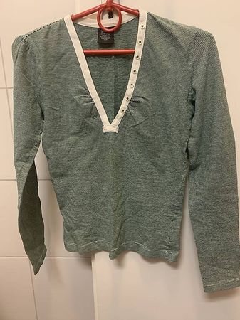 T-shirt manches longues rayures vert/blanc boutons