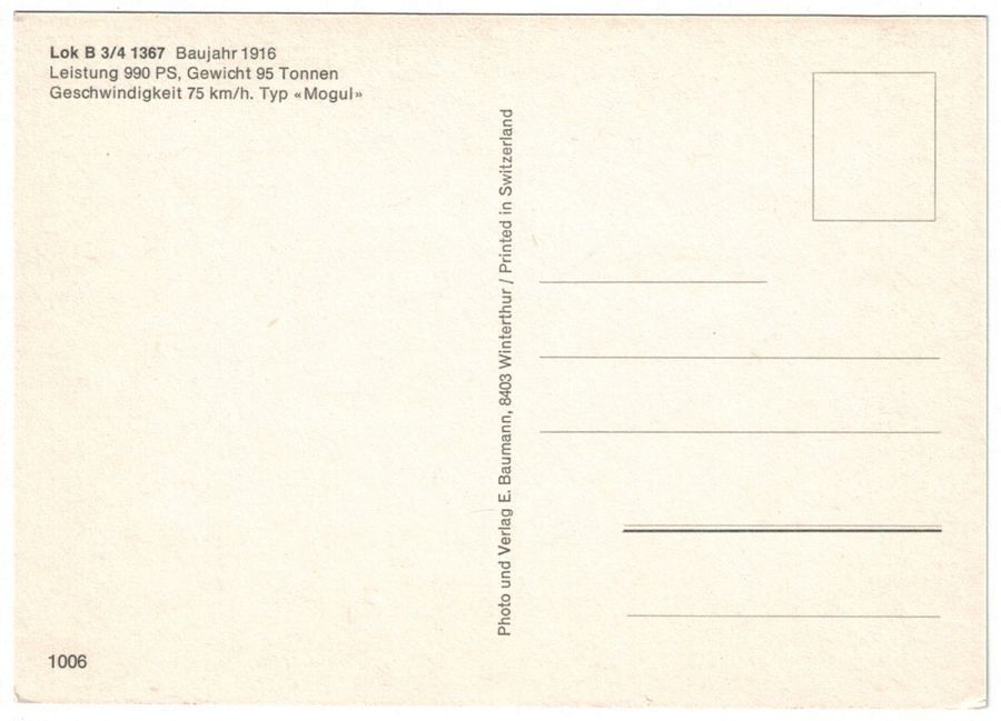 Cartoline postali: Lok B 3/4 1367 Typ "Mogul" – Usato da Frauenfeld venduto da POML 1