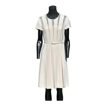 ☕️🍽️🍾.Max Mara Kleid, Gr. (M), Beige, mit Spitze & Gürtel,