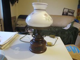 Tischlampe 1853 Porzellan und Glas Antik Funktioniert Top