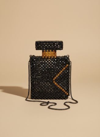 Black Beaded Perfume Bottle Bag - Evening Glamour!