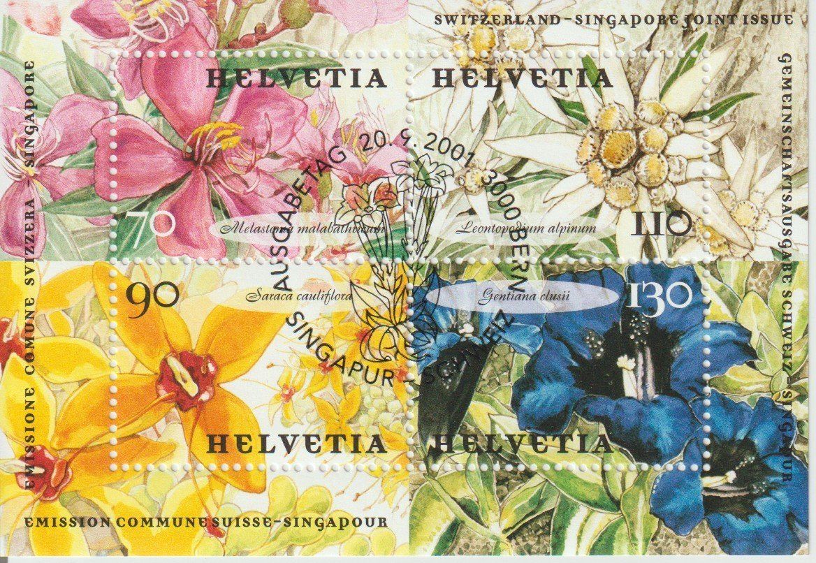 Tutti i francobolli: 2001 Gemeinschaftsausgabe Singapur / CH;  FDC und Block – Nuovo (secondo la descrizione) da Frauenfeld venduto da ottoleo 1