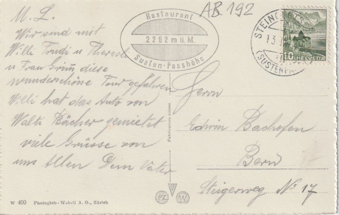 Cartoline postali: AB 192 Steinalp an der Sustenstrasse, ca. 1940 – Nuovo (secondo la descrizione) da Freienbach venduto da Bhaltis 1