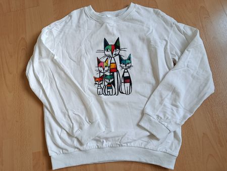 Sweat-shirt 100% coton blanc motif chats colorés