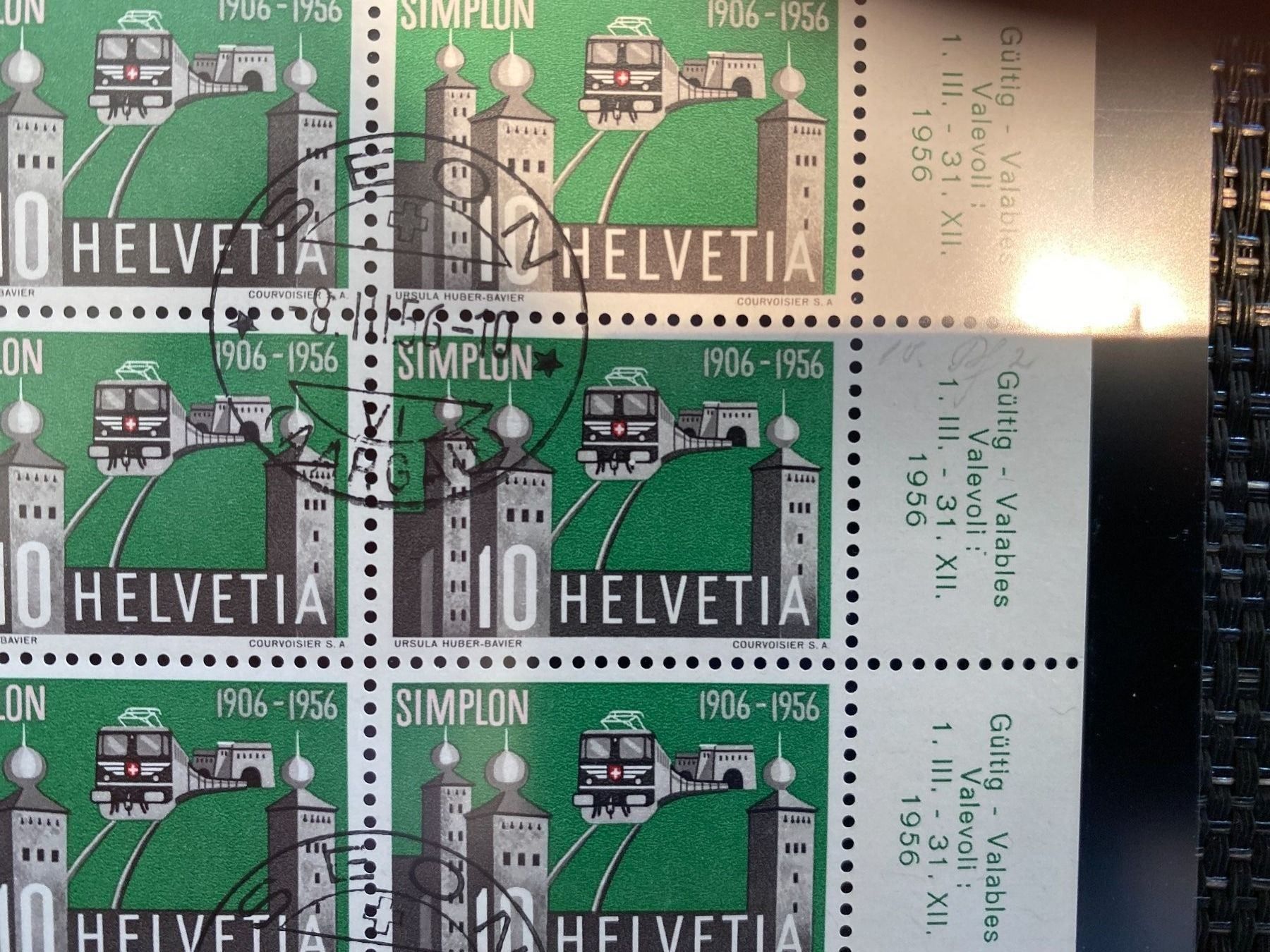 Tutti i francobolli: 1956 Nr. 325 / 624 Bogen Plattenfehler Werbemarken Simplon – Nuovo (secondo la descrizione) da Wil SG venduto da Chefsugus 1