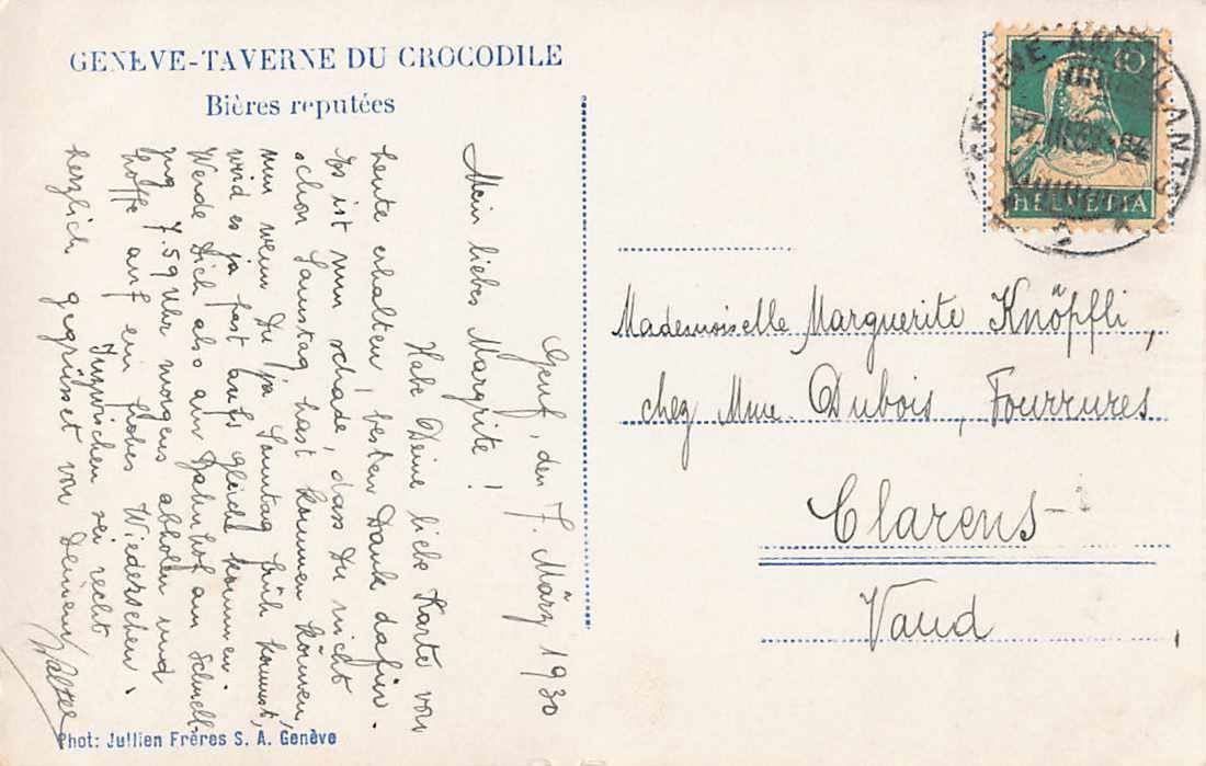 Cartoline postali: SOUVENIR du Taverne CROCODILE 1930 – Usato da Winterthur venduto da SchatzchischtliWinti 1