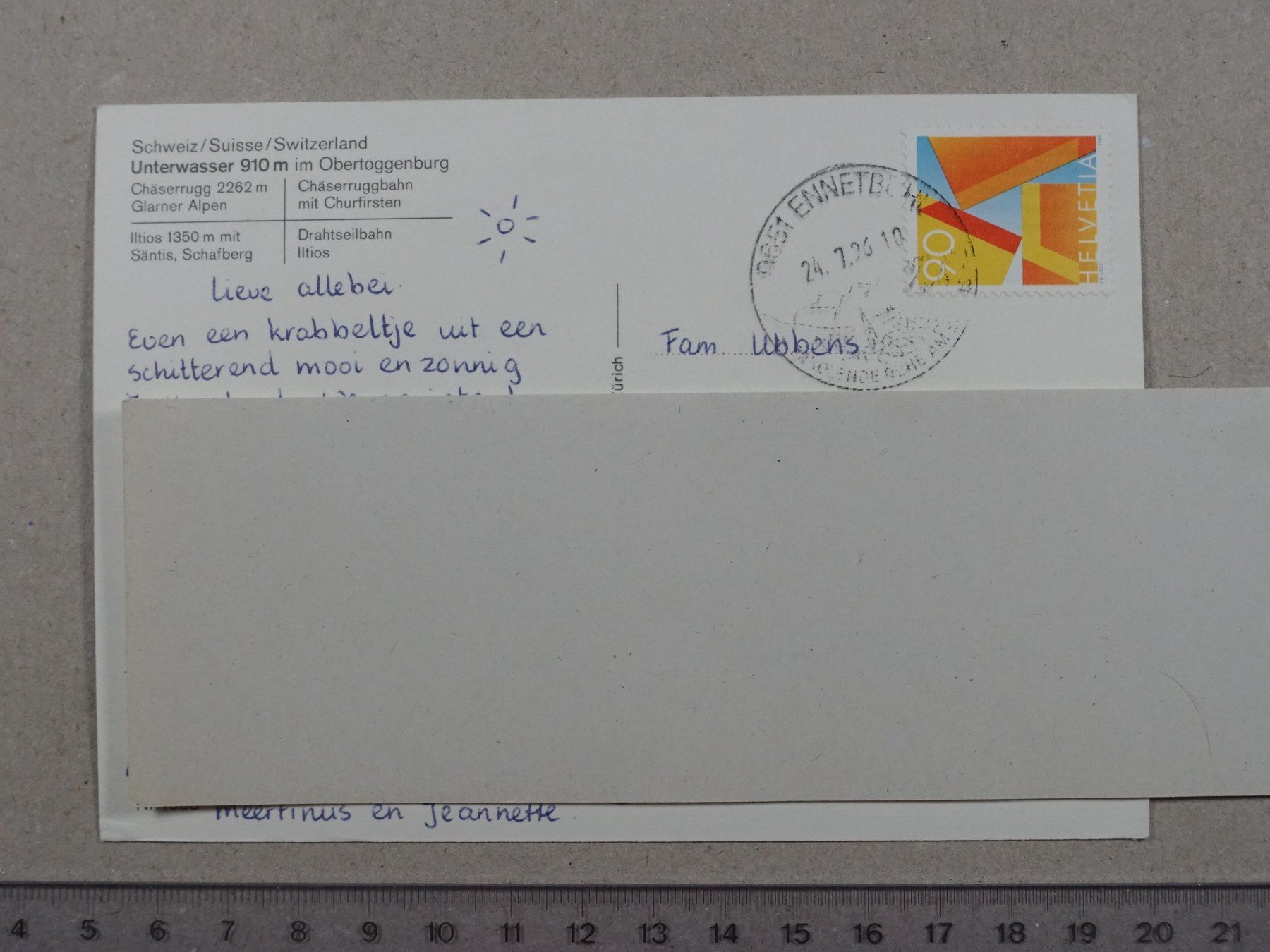 Cartoline postali: Iltios, Chäserugg, 1996, Unterwasser, Bahn, Luftseilbahn – Usato da Lenzburg venduto da fh1 1