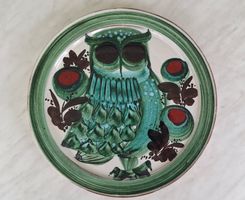 Keramik Teller mit Eule, Vintage, Willy Steinlin
