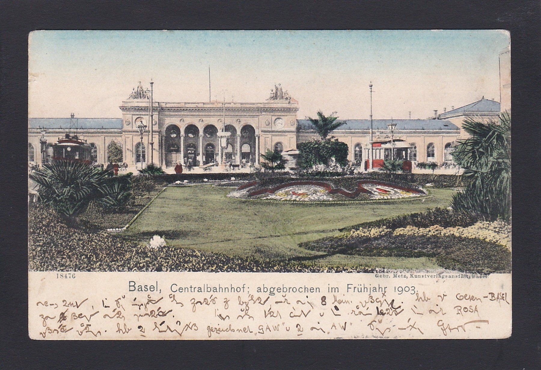 Ansichtskarten: BASEL, Central-Bahnhof, abgebrochen 1903 – Gebraucht aus Reiden von cinfis