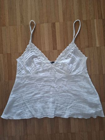 Damen Top weiss Grösse M mit Raffung Träger