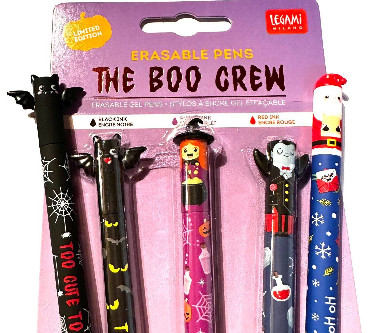 Stylos Gel Effaçables Halloween - Lot 16 Stylos + Trousse Silicone Chauve-souris - Effaçable Avec Gomme