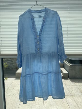 Leichtes Leinenkleid in Hellblau für den Sommer Gr. L