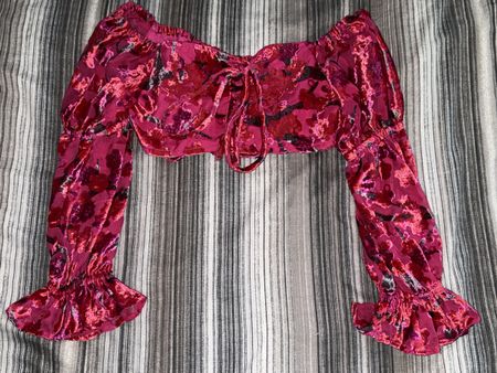 Damen Top Langarm Rot Blumenmuster 