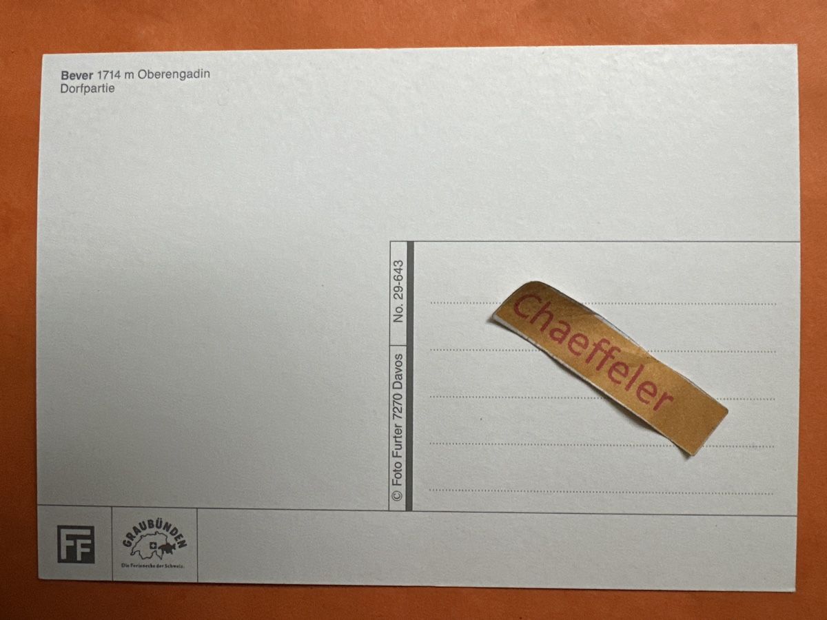 Cartoline postali: Bever, Oberengadin. Dorfpartie – Usato da Zürich venduto da Chaeffeler 1
