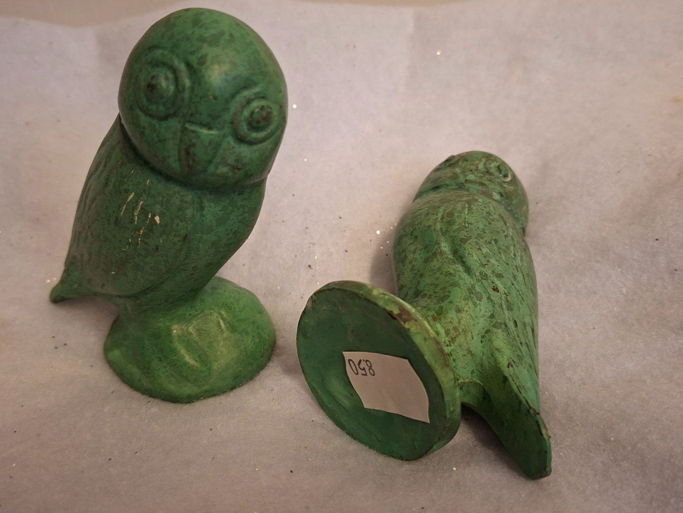 Figuren: 2er Set Eulenfiguren aus Metall, Grün Patiniert – Neu (gemäss Beschreibung) aus Kriens von Wolly85 4