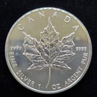 1 Unze Silber Kanada Maple Leaf 5$, 999/1000 Silber, 1989