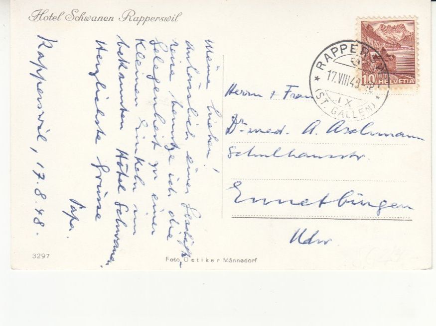 Cartoline postali: Rapperswil Schwanen 1948 – Usato da Bürglen TG venduto da StampGraf 1
