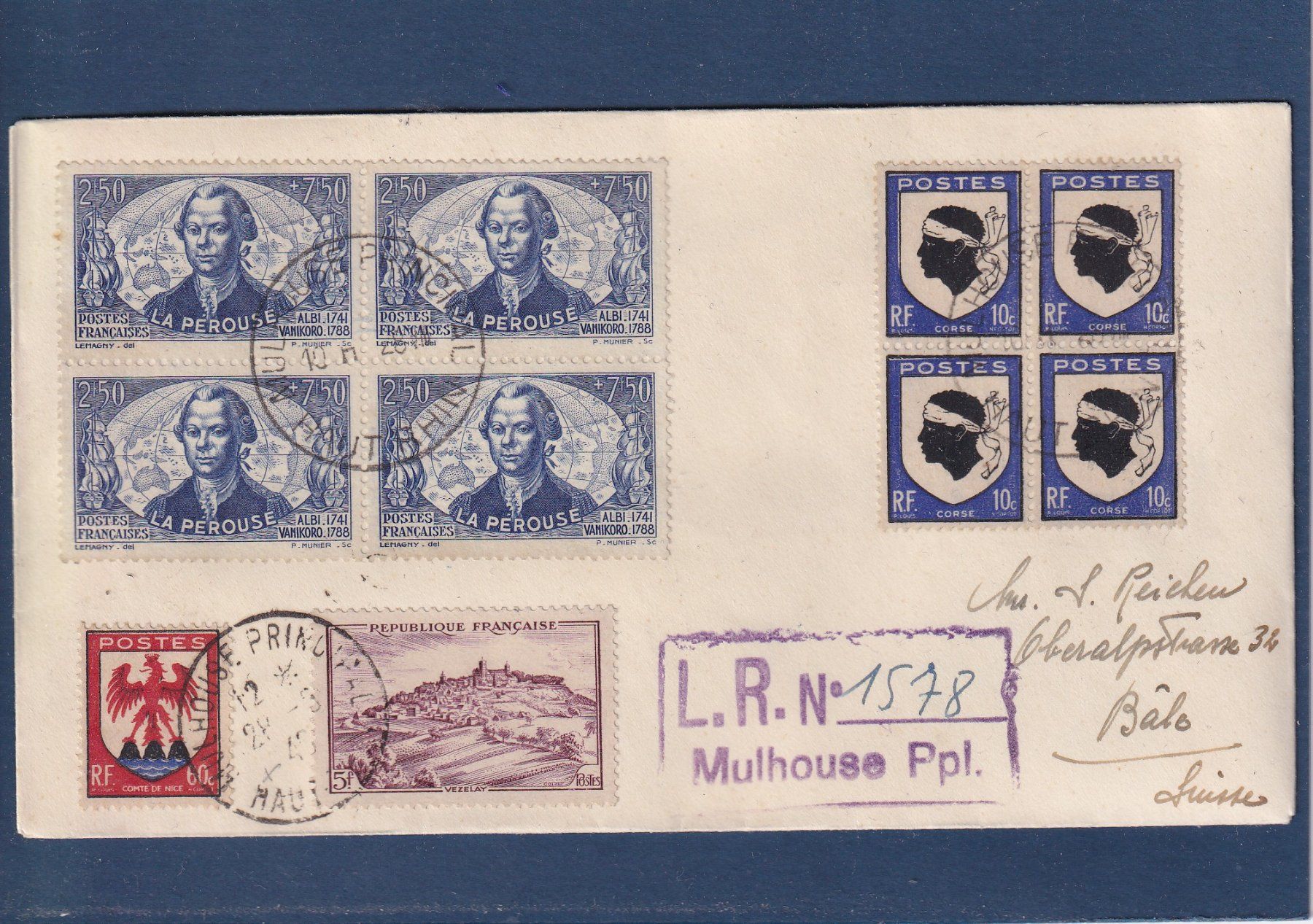 Tous les timbres: Lettre R. Mulhouse 1946 – D'occasion à Orvin par Pyaeschli