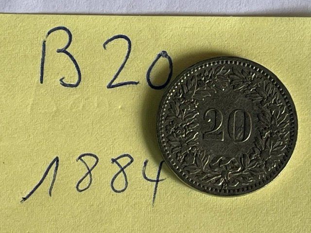 Alle Münzen: 20 Rappen - Schweiz - 1884 – Gebraucht aus Niederwil AG von dahu75