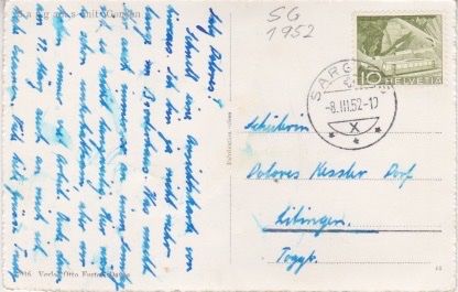 Cartoline postali: Sargans - Ortsansicht mit Gonzen. 1952 – Usato da Schlieren venduto da Rapaelli 1