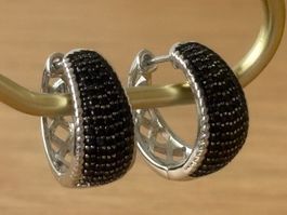 Luxus Elegante Creolen Ohrstecker Schwarz Silberfarben