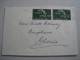 Briefumschlag nach Glarus UPU 1949 mit 2x 10 Rappen Marken