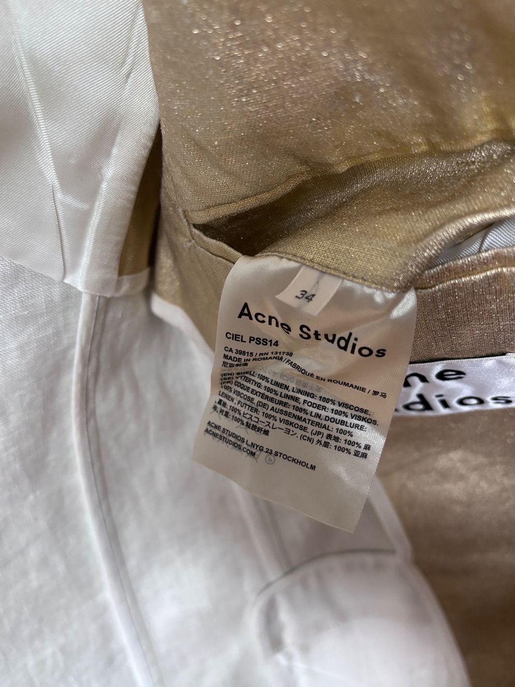 Acne Studios Giacche: Stunning Acne Studios Gold linen blazer size EU34 – Usato da Zürich venduto da nao_pjh8 2