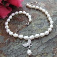 SALE Schmetterling Perlen Kette Echt Collier Perle Papillon