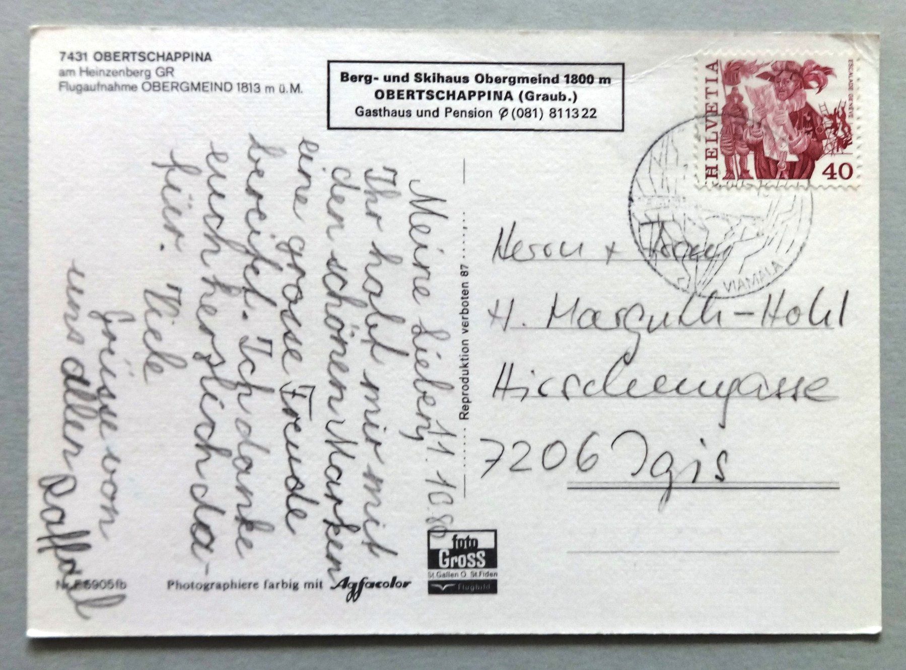 Cartoline postali: Obertschappina am Heinzenberg GR – Difettoso da Fétigny venduto da Billy2miny 1