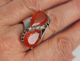 Ring Silber mit Karneol und Rauchquarz