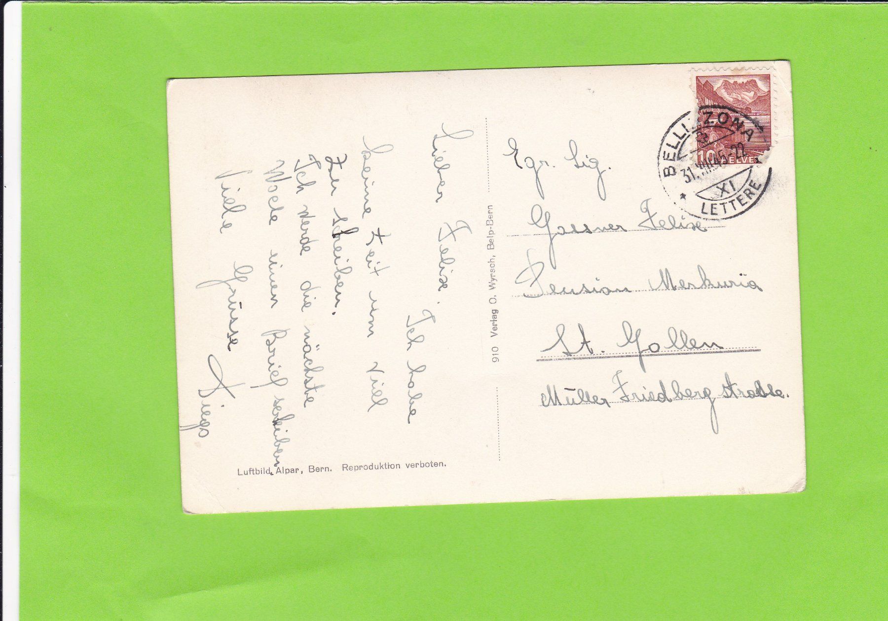 Cartoline postali: Fliegeraufnahme Bellinzona – Usato da St. Peterzell venduto da neckertal 1