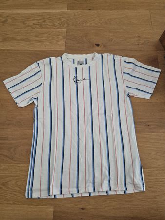 Karl Kani T-Shirt gestreift Weiss Blau Pink Groesse S