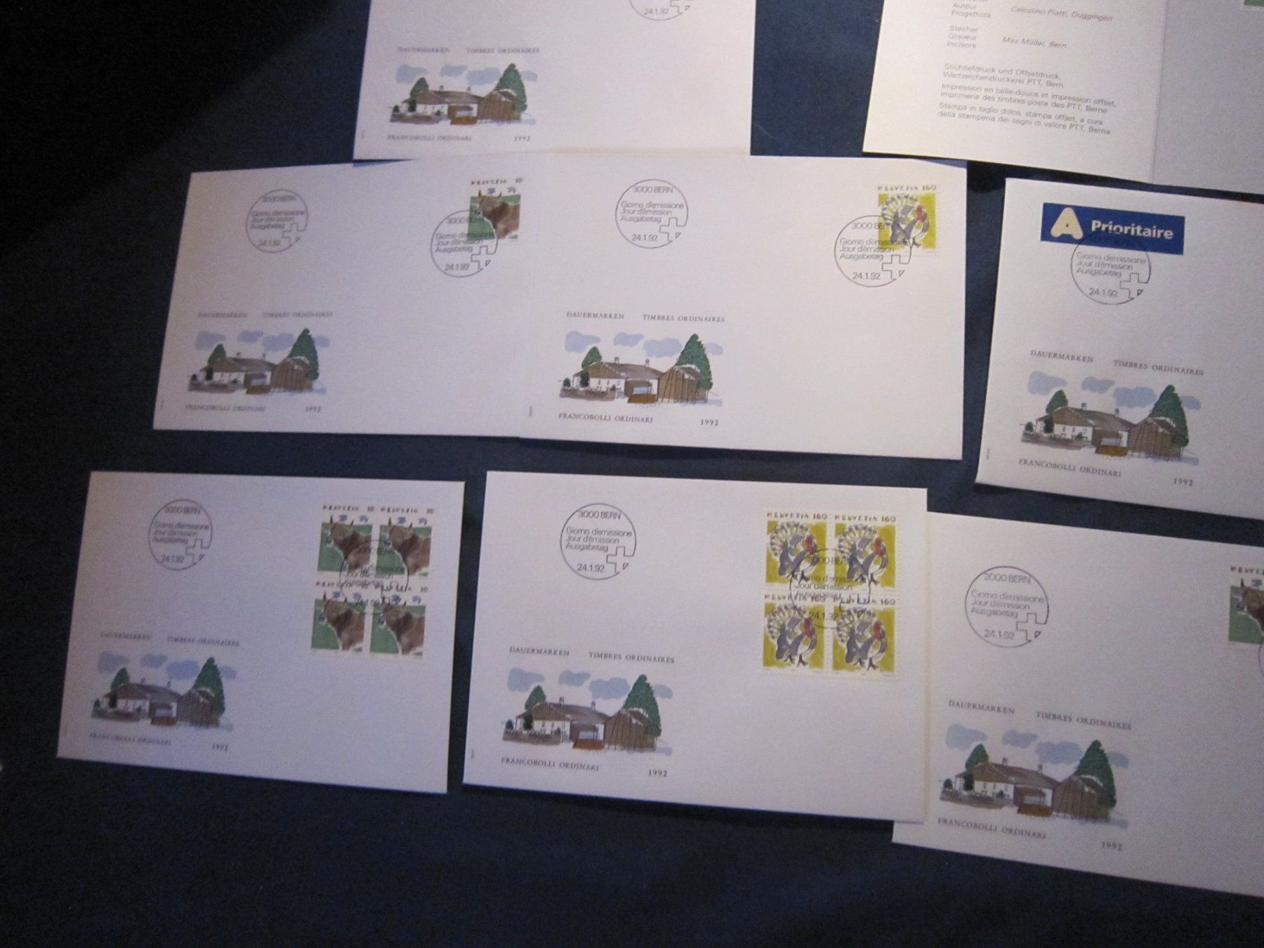 Tutti i francobolli: CH 1992 FDC Serie einzeln /4er 1xAdresse mit AK Stempel – Usato da Gordola venduto da Polentaefung 2