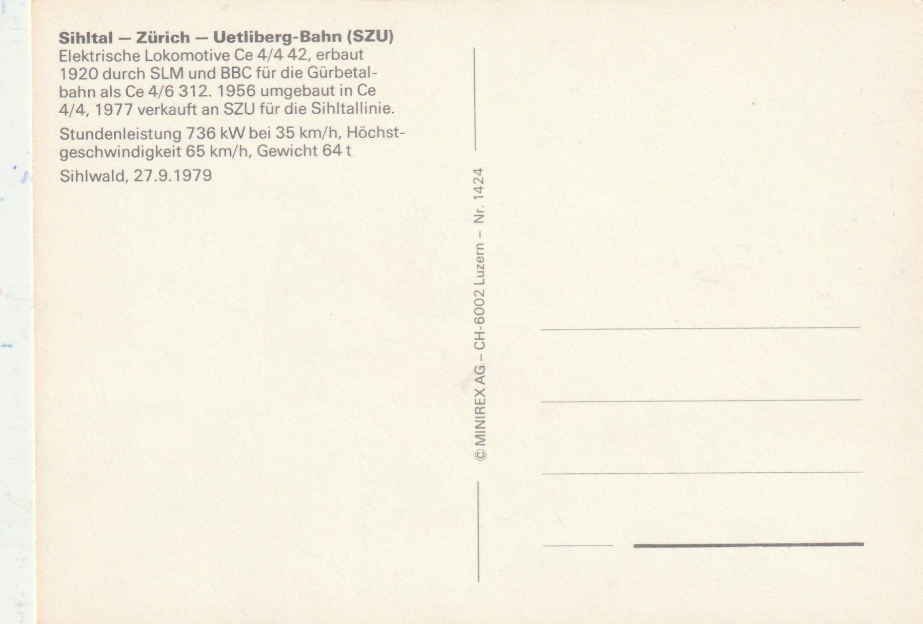 Cartes postales: Zürich Sihltalbahn – D'occasion à Lumbrein par made02 1