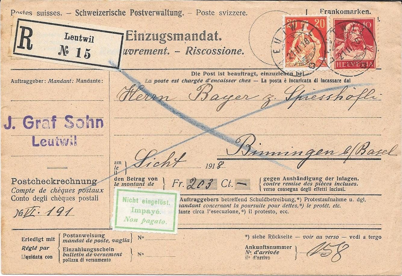 Tutti i francobolli: 4 Einzugsmandate – Usato da Engelberg venduto da Muettliger 3