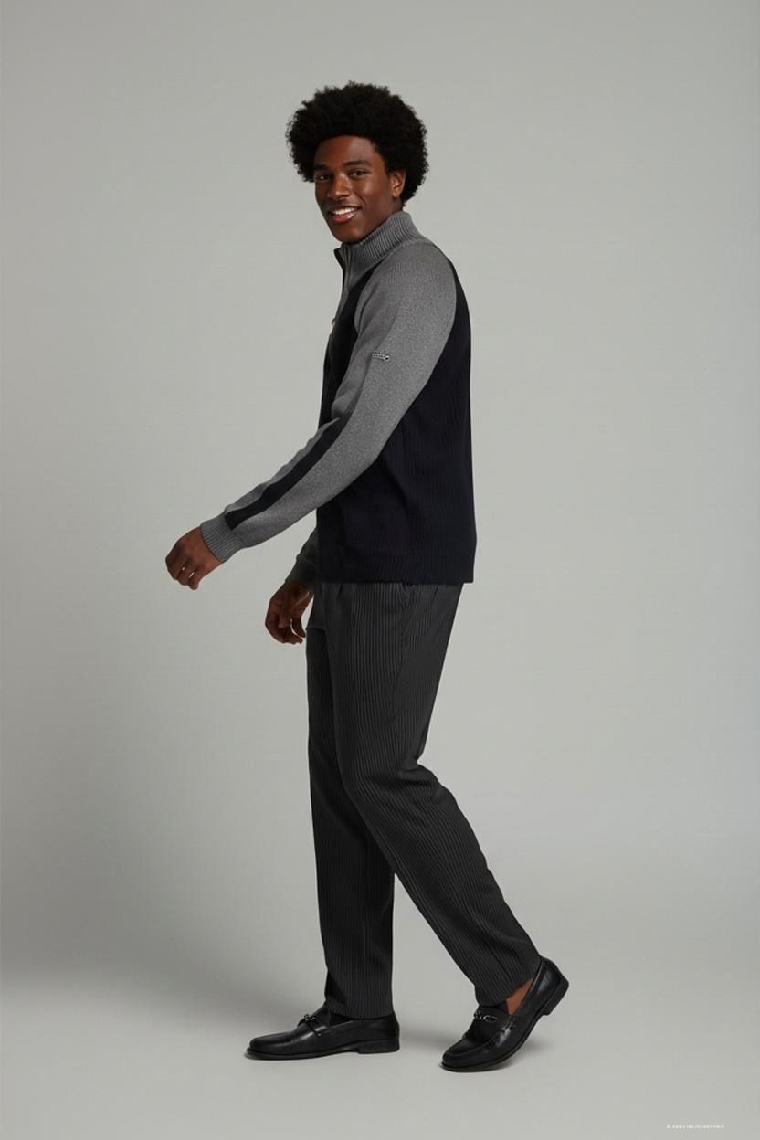 Maglioni & Felpe: Herren Half-Zip Rollkragenpullover - Schwarz & Grau Color – Usato da Zug venduto da vinokilo
