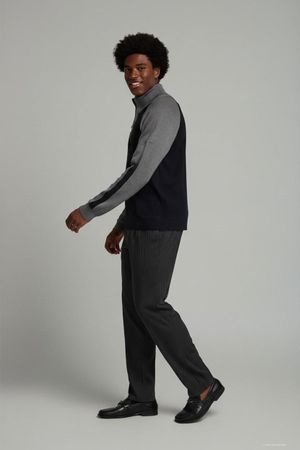 Herren Half-Zip Rollkragenpullover - Schwarz & Grau Color