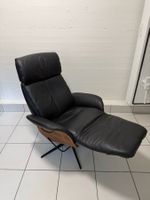 Relax-Drehsessel, Echtleder, Holz, Fussstütze schwarz