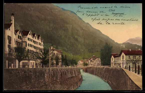 Cartoline postali: AK Chur, Plessurquai mit Bergpanorama – Usato da Berlin venduto da bartko-reher