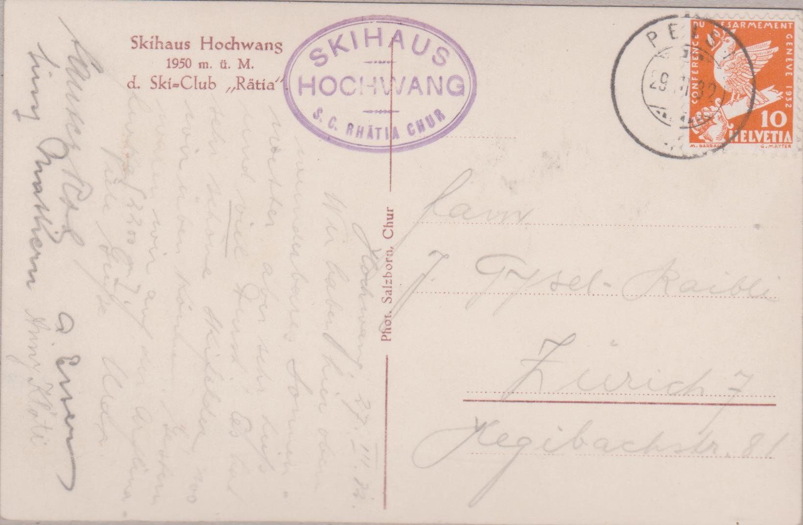 Cartes postales: Hochwang, Skihaus, 1932 – D'occasion à Spiez par Niesen20 1