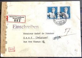 1944 Schweiz R- Zensurbrief Deutsches R.Zürich nach Belgien