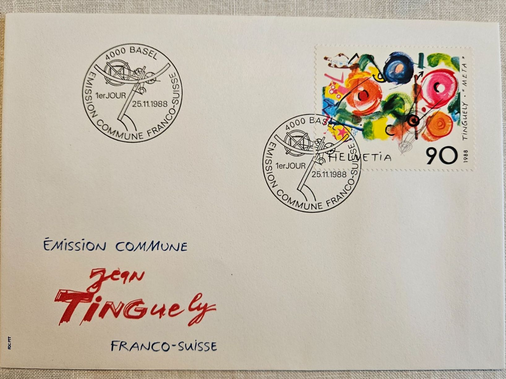 Tutti i francobolli: Jean Tinguely - Ersttagsbrief, Basel 1988 – Usato da Wettingen venduto da Sk8ertomda
