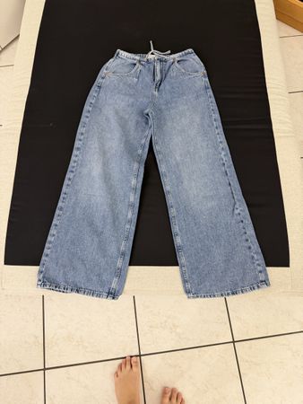 Jeans amples fille taille 146 élastique cordon bleu clair 