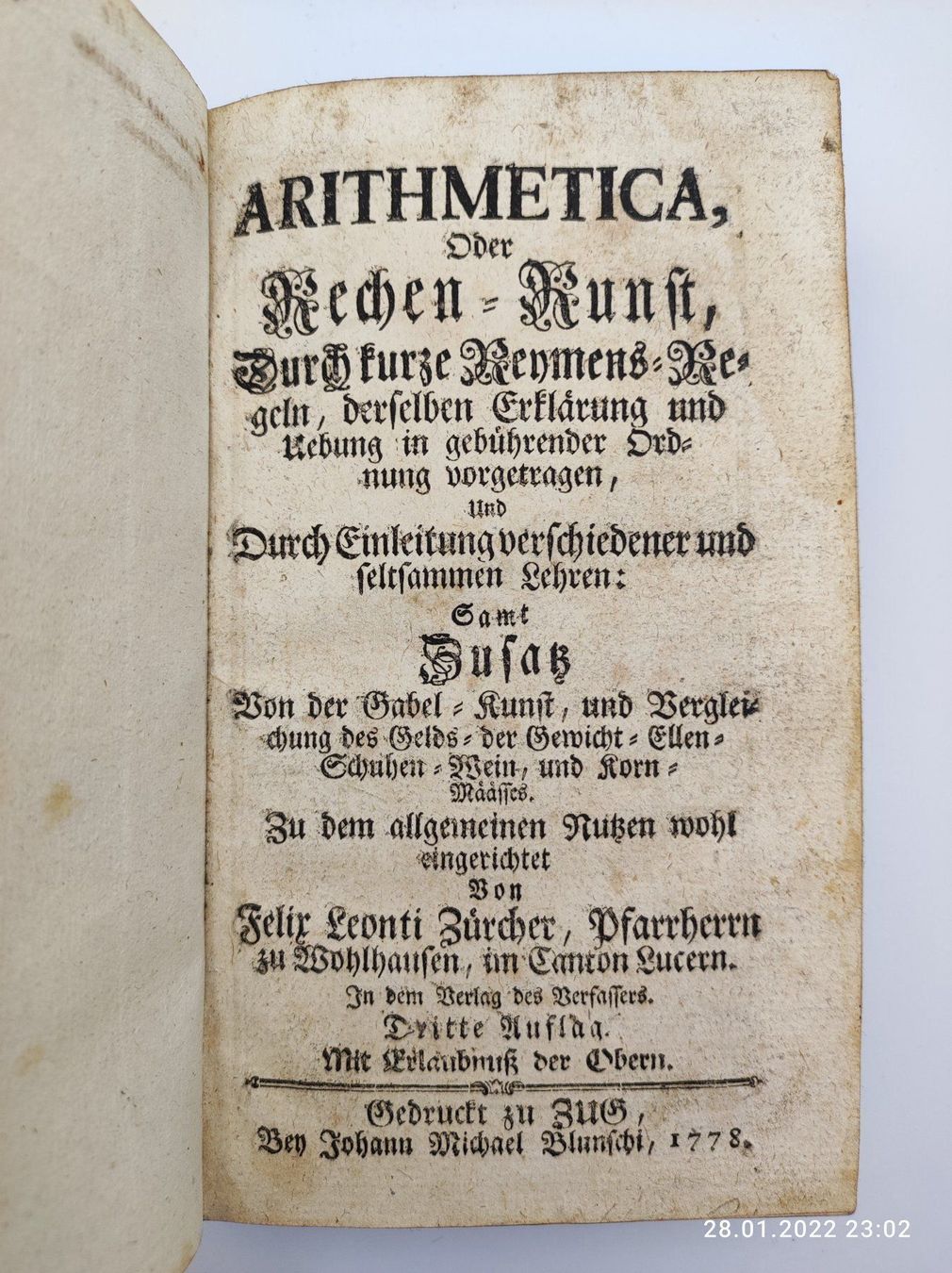 Livres: MATHEMATIK - ARITHMETICA - ZUG 1778 – D'occasion à Goldach par Gaip