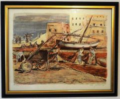 Nanette Genoud – „Hafen“ Farblithographie signiert