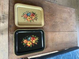 2er Set Vintage Serviertabletts mit Blumenmuster, Deko!