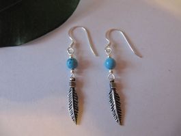 Hübsch verarb. Ohrschmuck echter Türkis Perle 925er Silber